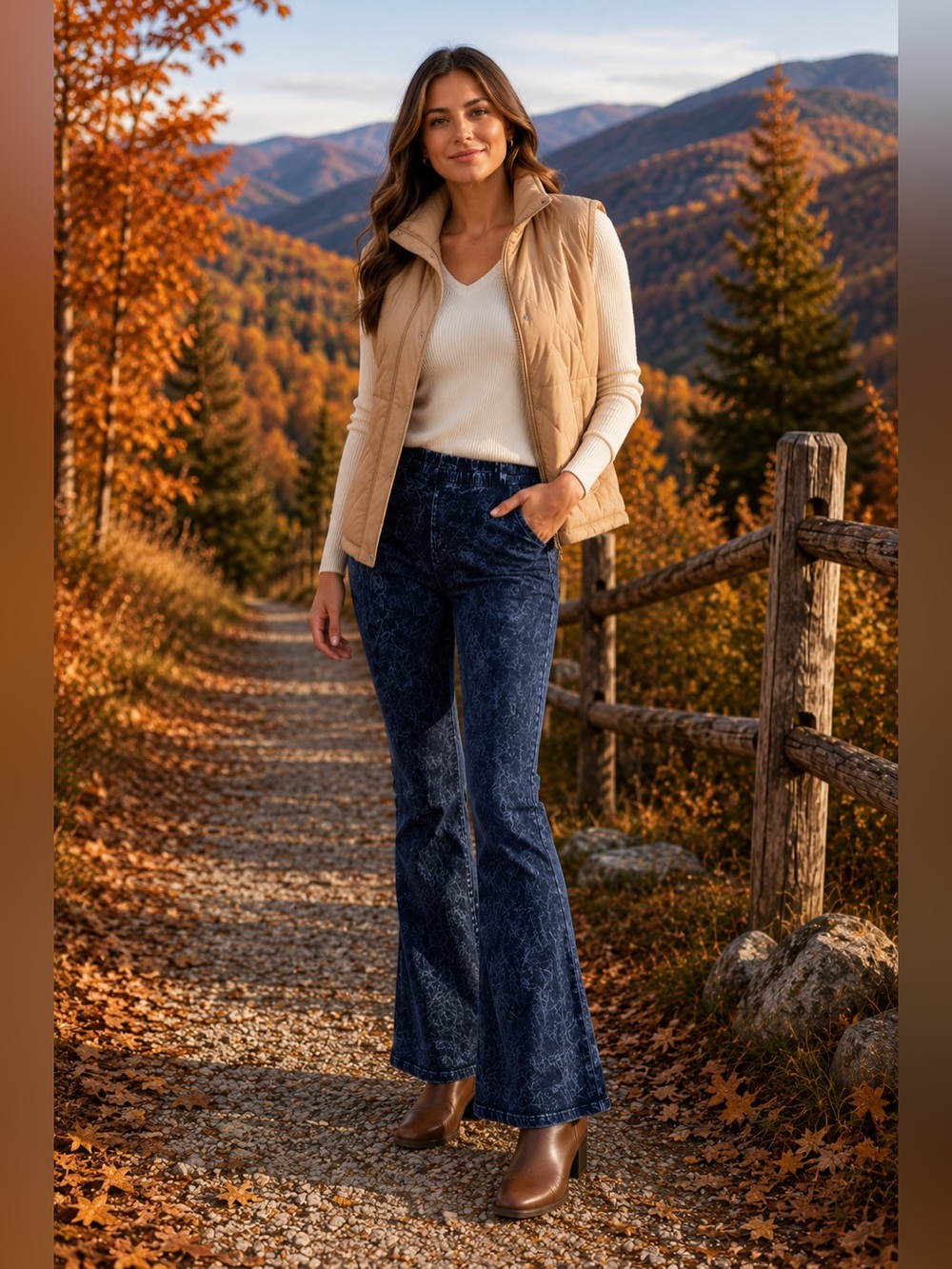 Blue Mineral Wash Flare Pants